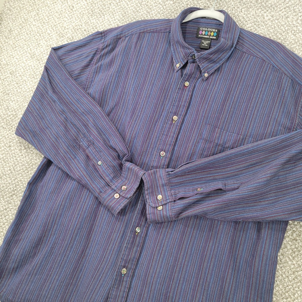 Colours Alexander Julian Mens XXL Purple Striped Button Down Shirt Long Sleeve
